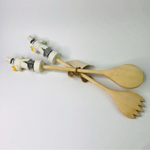 2 pcs Vintage Fleur De Lis Chef Salad Decorative Wooden Spoon Fork Salad Servers - Picture 5 of 5